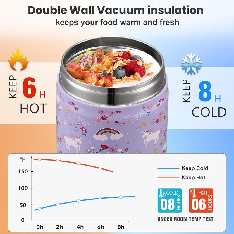 Howeemo 17oz Soup Thermo for Hot Food Kids,Insulated Food Jar with Spoon,Thermo Hot Food Lunch Container,Wide Mouth Leakproof Stainless Steel Lunch Box for School-Horse - Image 3